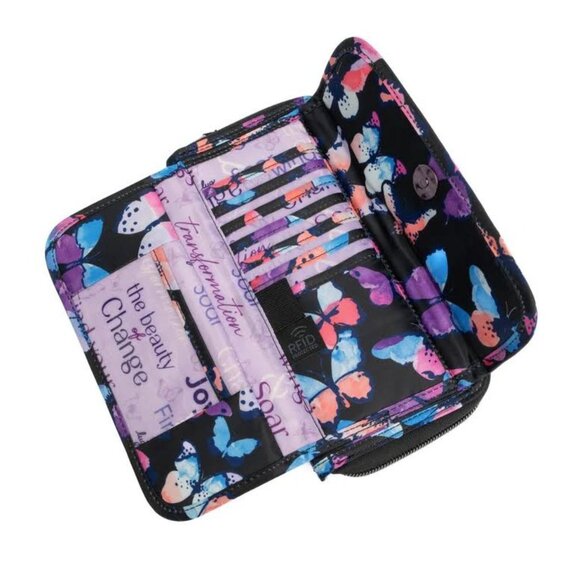 Lug Kickflip SE Convertible RFID Wallet Watercolor Butterflies - Picture 4 of 12